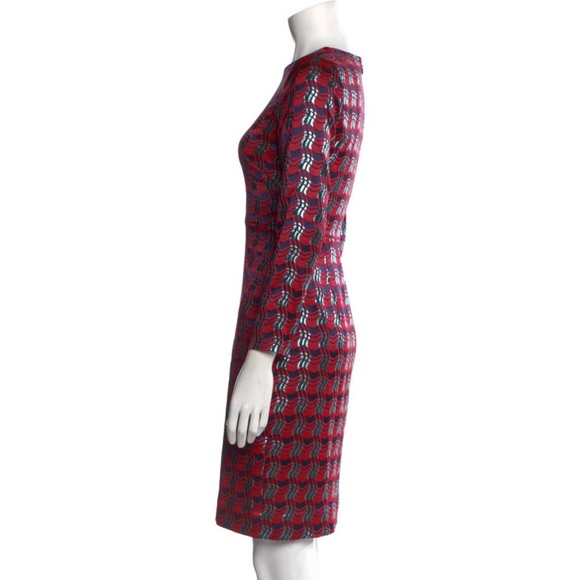Diane Von Furstenberg Red Metallic Printed Dress Size 4 - Picture 6 of 16